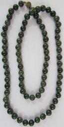 Vintage Single Strand Necklace, Jade Green Color Beads, Approx 30' Length, Clasp Closure