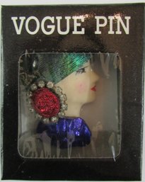 Vintage VOGUE FASHION Brooch Pin, Multicolor PORTRAIT Design, Circa 1980s