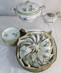 Set Of 26 Pieces! Vintage ALLADIN Brand Fine China Dinnerware, BAMBOO Pattern, Bowls Cups Covered Vegetable