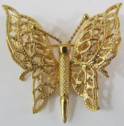 Signed MONET, Vintage Brooch Pin, BUTTERFLY MARIPOSA Design, Gold Tone Base Metal