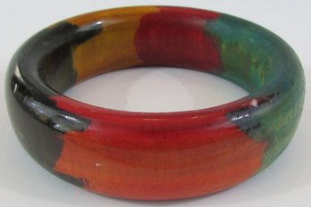 Vintage BANGLE Bracelet, Chunky MODERNIST Multicolor Design, Circa 1980s, Wood