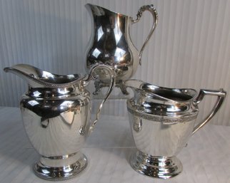 SET Of 3! Vintage Signed WATER PITCHERS, Silverplated Finish, Approx 8' - 9'