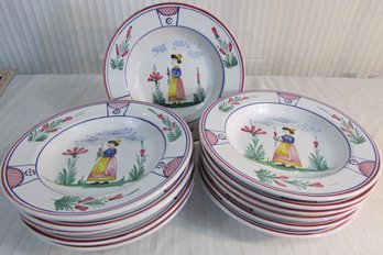 Set Of 12! Signed CERAMICHE SBERNA Brand, COUP SOUP Bowls, CAMPAGNOLA Pattern, Made ITALY, Appx 9.5' Diameter