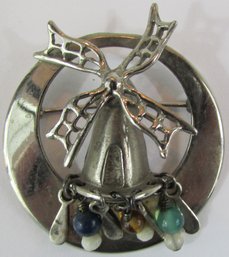 Signed NATACHA BROOKS, Vintage BROOCH PIN, Stylized WINDMILL Design, Sterling .925 Silver Setting