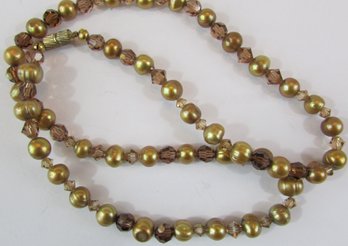 Vintage Single STRAND NECKLACE, Cultured PEARLS, Amber Color Beads, 18' Length, Magnetic Clasp Closure