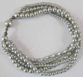 Vintage Bead BRACELET, Multistrand Faux PEARL Beads, Silver Gray Color, Hidden Clasp Closure