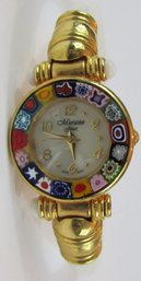 Signed VENICE STYLE, Contemporary WRIST WATCH, Colorful MURANO Glass, Gold Tone Base Metal