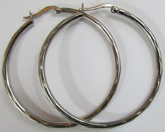 Contemporary PAIR Pierced EARRINGS, Oversized Hoop Style, Sterling .925 Silver Settings, 1 7/8' Diameter