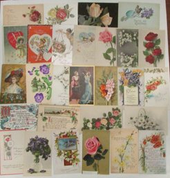 Lot Of 28! Antique & Vintage POSTCARDS, Multicolor MIXED THEME Themed, Includes VALENTINE'S