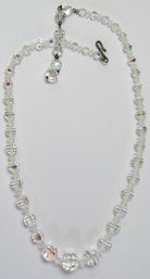 Vintage Single Strand, Graduated BEAD NECKLACE, Iridescent AURORA BOREALIS Crystal, Approx 20' Length