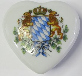 Vintage PILL Or Trinket BOX, Multicolor COAT Of ARMS Design, Glazed Porcelain Construction