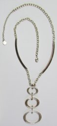 Contemporary NECKLACE, Single Strand Chain Design, Graduated Oval Pendant, Silver Tone Base Metal