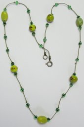 Contemporary Necklace, Chartreuse & Green, Glass BEAD Design, Base Metal Clasp Closure