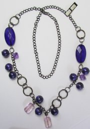 Vintage SOLELL Single Strand Chain NECKLACE, Purple BEAD Accents, Base Metal Finish, Clasp Closure