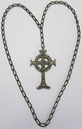 Contemporary Chain NECKLACE, Stylized CELTIC CROSS, Pewter Tone Base Metal Construction, Slip Over Style