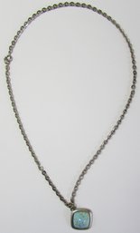 Signed JORGEN JENSEN Chain Necklace, Turquoise Cabochon, Made In DENMARK, PEWTER Construction