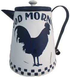 Contemporary COFFEE POT, Reproduction Vintage Style, 'GOOD MORNING' Rooster Decoration, Appx 10.5' Tall