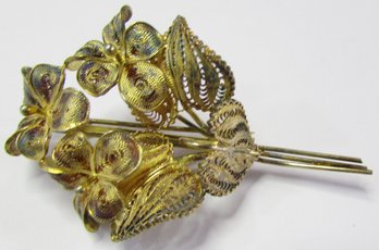 Vintage BROOCH PIN, Filigree Bouquet Of LILIES Design, European .800 Silver Construction