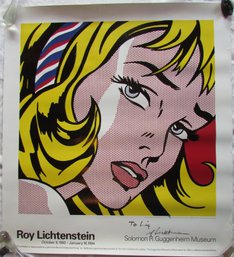 Vintage ROY LICHENSTEIN Wall Art Poster, Multicolor GIRL With HAIR RIBBON, 1993-4, Appx 29' X 27,' Unframed