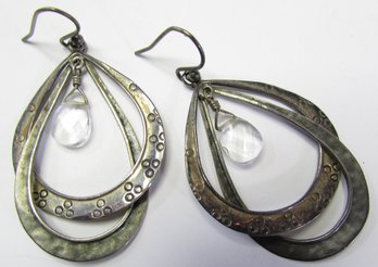 Contemporary PAIR Pierced EARRINGS, Double TEARDROP Design, Sterling .925 Silver Settings