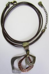 Contemporary CORD Necklace, Triple Drop Pendant Design, Trimetal Base Metal, Functional Clasp Closure