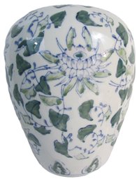 Imported Porcelain GINGER JAR VASE, White Base, LOTUS Pattern, Large 9' Size