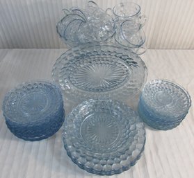 Lot Of 50 Pieces! Vintage ANCHOR HOCKING Brand, Blue BUBBLE Glass Dinnerware