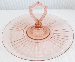 Vintage HOCKING Depression Glass CENTER HANDLE SERVER, MAYFAIR OPEN ROSE Pattern, PINK Color, Appx 11.5'