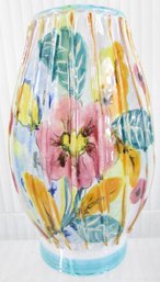 Upright Flower VASE, Art Pottery HAND PAINTED Floral Pattern, Made In ITALY, Approximately 10' Tall