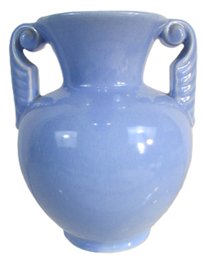 Vintage AMERICAN Art Pottery, CORNFLOWER Blue Handled Vase, Gloss Glaze,  Approx 7,' USA