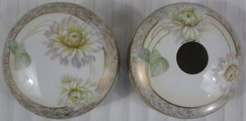 Set Of 2! Signed R&S Germany, Hair Receiver & Powder Jar, Elaborate CHRYSANTHEMUM Pattern, Appx 4.5' Diameter