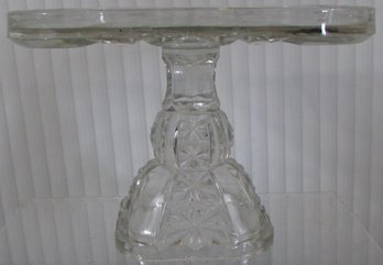 Vintage Cake Stand, Pressed Glass Daisy Pattern, Pedestal Base, Appx 9' Square X 7.25' High