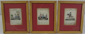 Set Of 3! Vintage Educational Prints, Adjective, Adverb & Verb, Approx 7' X 6' Size, Framed