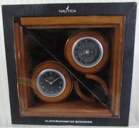 NIB! Contemporary NAUTICA Brand, Barometer & Clock Bookends