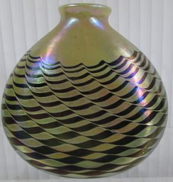 Signed STEPHEN FELLERMAN, Vintage Art Glass VASE,  Fish Scale Design, Appx 6,' Iridescent Finish