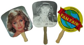 Lot Of 3! Vintage Hand Held FANS, Includes BARBARA MANDRELL, Signed JANIE FRICKE & Nashville TN FAN FAIR