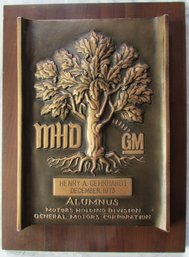 Vintage GENERAL MOTORS Dealership AWARD PLAQUE, Relief In Metal On Wood Mounting, Circa '73, Appx 16' X 11.77'