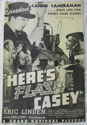 Vintage 'HERES FLASH CASEY' Oversized Movie Magazine Style, Circa 1937, Approx 15' X 12'