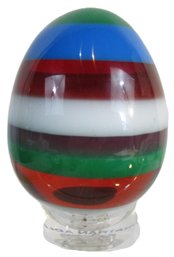 Signed JONATHAN ADLER Brand, Multicolor STACKED Acrylic EGG Paperweight, Includes Stand, Approx 5'