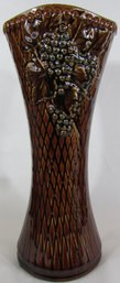 Vintage MCCOY Art Pottery, Antique CURIO Pattern Vase, Gloss BROWN Glaze,  Appx 14,' Made In USA