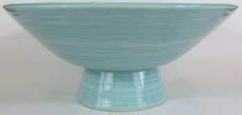 Signed MCCOY Art Pottery, MCM ESMOND Pattern Bowl, Gloss AQUA Glaze,  Appx 11,' Made In USA