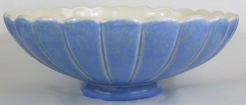 Signed WELLER Art Pottery, BLUE NEISKA Pattern CONSOLE Bowl, Mottled Glaze,  Appx 13,' Made In USA