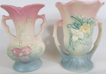 Set Of 2! Signed HULL Art Pottery, FLOWER VASES, Satin PASTEL Glaze, Appx 5.5' Tall, Made In USA