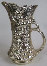 Vintage MCCOY Art Pottery, ANTIQUA Pattern Vase, Metallic SILVER Glaze,  Appx 9.25,' Made In USA