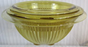 Set Of 3! Vintage FEDERAL Brand, AMBER Ribbed, Nest Of 3 MIXING SERVING Bowls, Largest Appx 11' Diameter