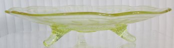 Vintage Depression Glass, Three 3 Leg CONSOLE BOWL, Topaz YELLOW Color, Appx 10' Diameter