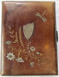 Vintage PHOTO Album, Leather Bound, DRAGONFLY & FLOWER Design, Approx 7' X 9'