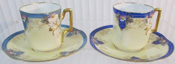 Lot Of 2! Signed DEPOSE Brand, Vintage CUP & SAUCER Sets, Bone China FLORAL Pattern, Gold Trim