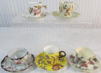 Lot Of 5! Vintage CUP & SAUCER Sets, Some In Bone China FLORAL Pattern, Gold Trim