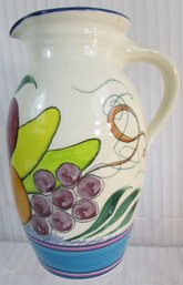 Signed EDEN Brand, Large Serving PITCHER, Multicolor FRUITS Pattern, Appx 11 5/8,' Circa 1992